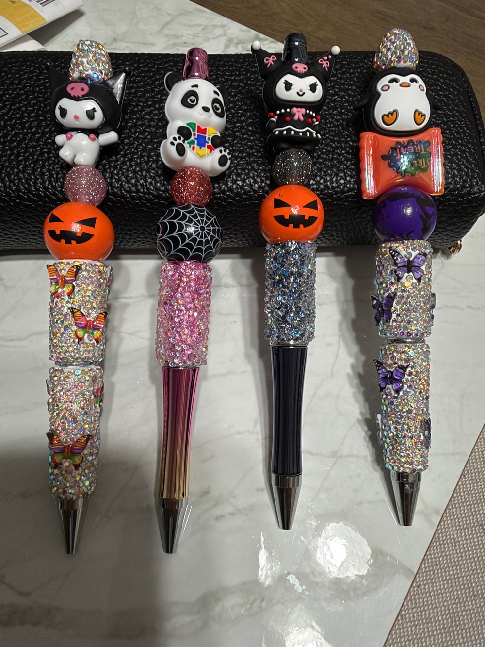 Set of 4 Sparkling Hallowing Beaded Ballpoint Pen - Multicolor